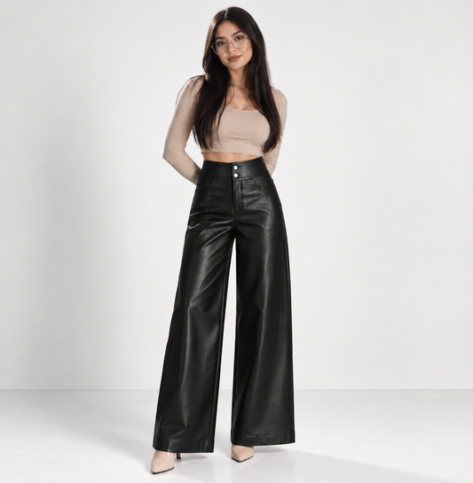 Pantalones de Cuero Efecto Wide Leg