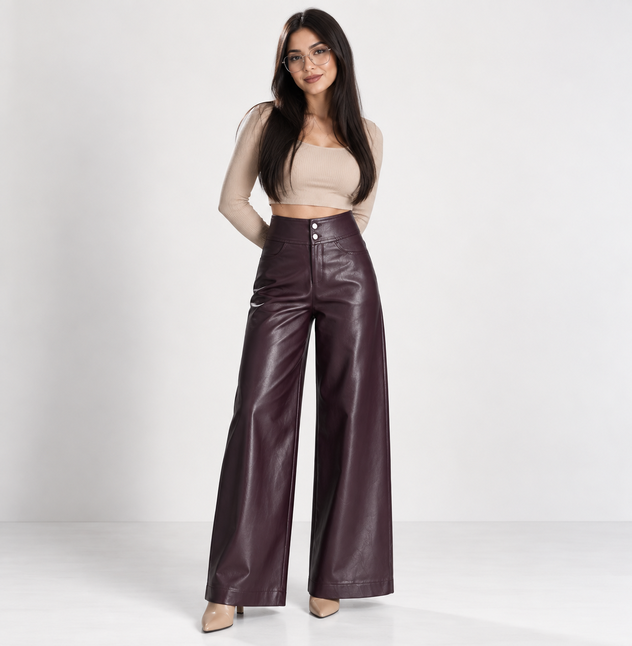 Pantalones de Cuero Efecto Wide Leg